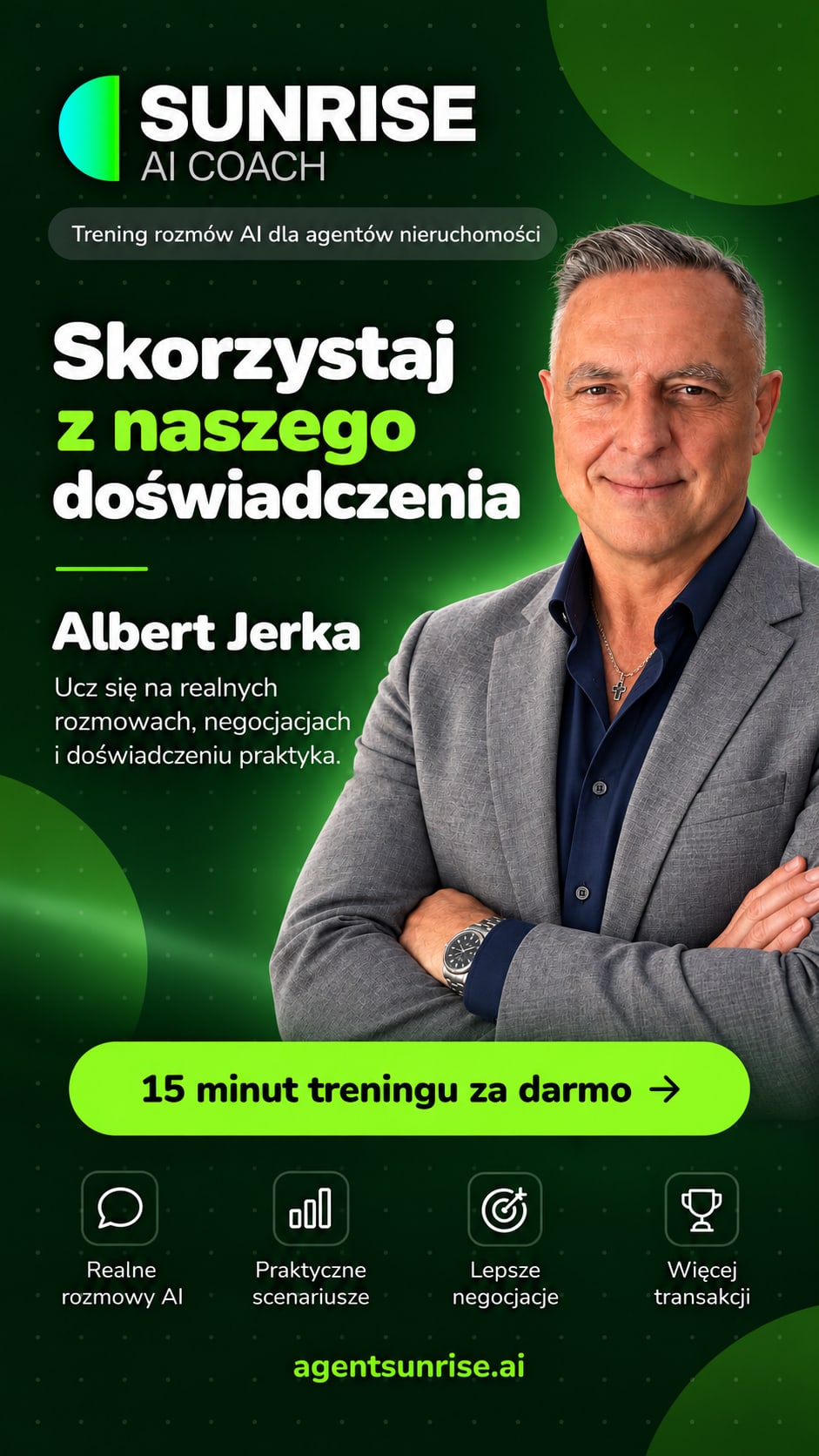 Albert Jerka — Sunrise AI Coach, trening rozmów AI dla agentów nieruchomości, 15 minut treningu za darmo