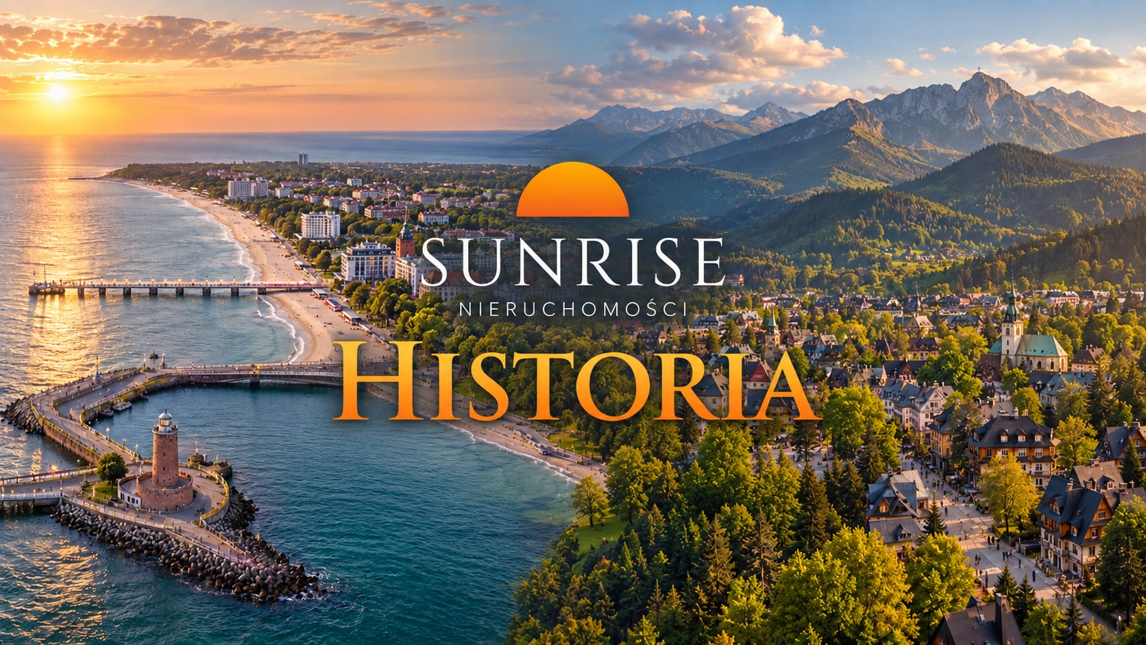SUNRISE Nieruchomości — Historia: Kołobrzeg nad morzem i Podhale w górach o wschodzie słońca